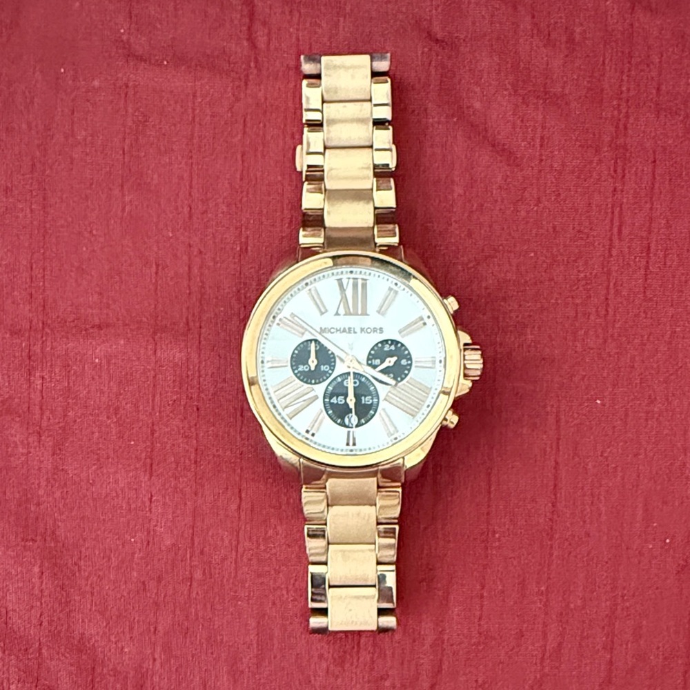 Michael Kors Rose Gold Chronograph Watch with White Face